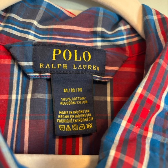 Polo Ralph Lauren Shirt Mens Blue Red Plaid Short Sleeve Button Down Sz Medium - Picture 2 of 5